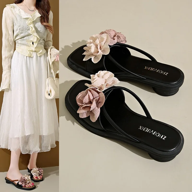 

Fashion Womens Slippers Fairy Style Flower Design Slippers Summer Peep Toe Beach Slippers for Women Beach Vacation Style Slipper