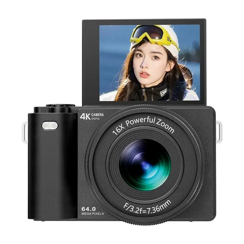 ABJF-Vlog Video Recorder 64MP Digital Camera 16X Digital Zoom 180° 2.8-Inch IPS Flip Screen Photography 4K Vintage