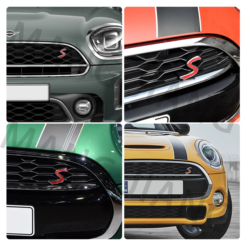 Car 3D Letters Metal S Front Grille Badge Emblem Decals For Mini Cooper R50 R52 R55 R56 R60 F54 F55 Countryman Auto Accessories