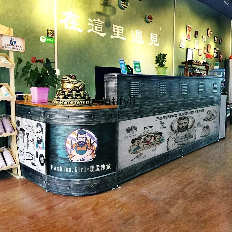 Retro Cashier Creative Industrial Style Bar Curved Counter Restaurant Milk Tea Shop