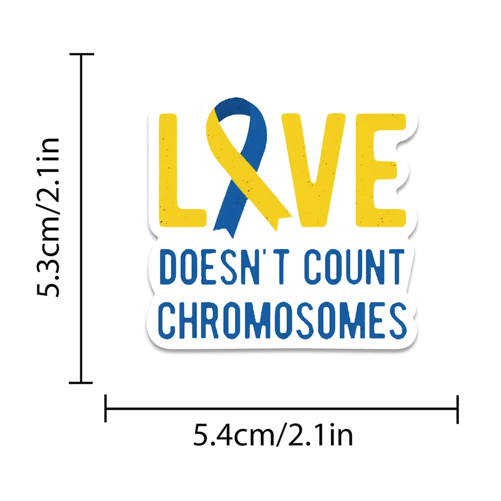 50 قطعة ملصق الحب الخيرية رعاية متلازمة الأسفل ملصق مائي للهاتف الأمتعة على ظهره سجل القصاصات مجلة لاصقة تزيين