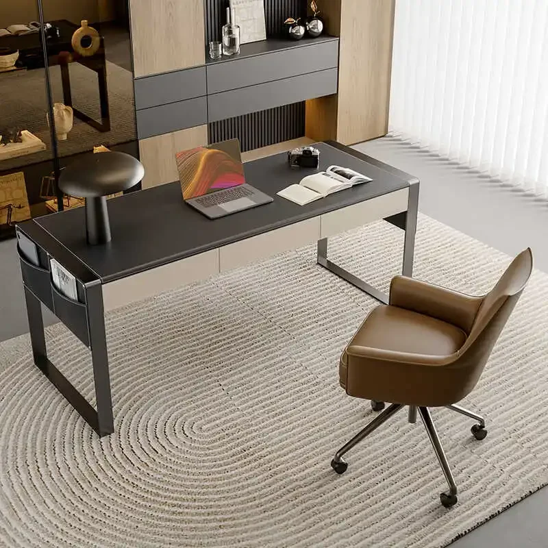 Solid Wood Desk Home Saddle Leather Desk Designer Simple Modern Light Luxury Computer Desk