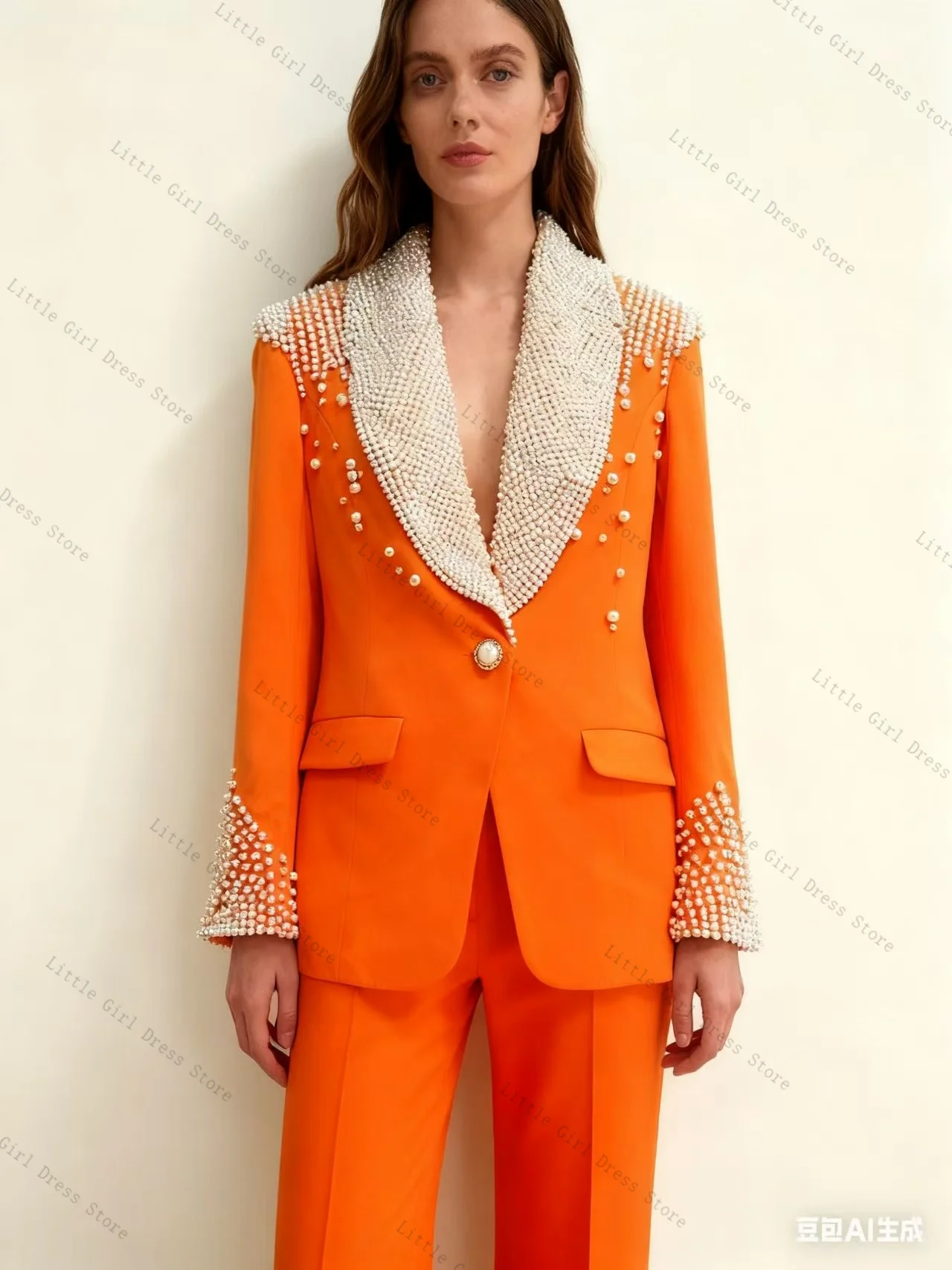 Ensemble de costume jaune perles pour femmes, 2 pièces, Blazer, pantalon, luxe, formel, bureau, veste pour bal de promo, mariage, manteau de mariée personnalisé