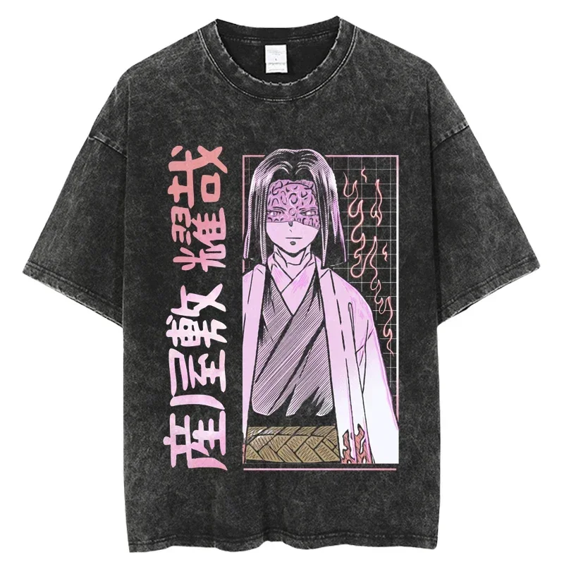 

Japanese Anime Demon Slayer Graphic Print Vintage Washed Tshirt Men Oversize Streetwear 100% Cotton Hip Hop Harajuku Tops