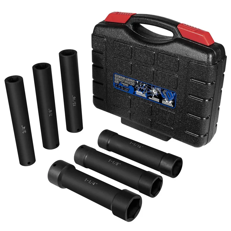 6 Pcs/Set - 1/2 Inch Drive Extended Length Impact Socket Set, 3/4