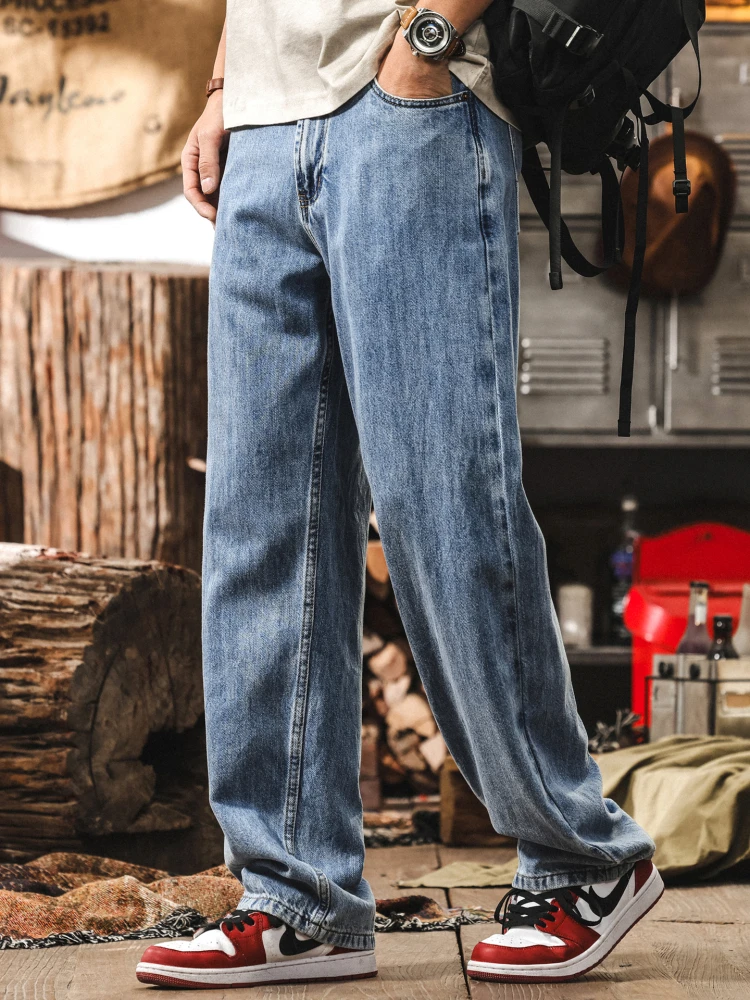 

Larser Thin Straight Leg Jeans Men's Spring New American Loose Casual Pants Trendy Brand Large Size Comfortable Breathable