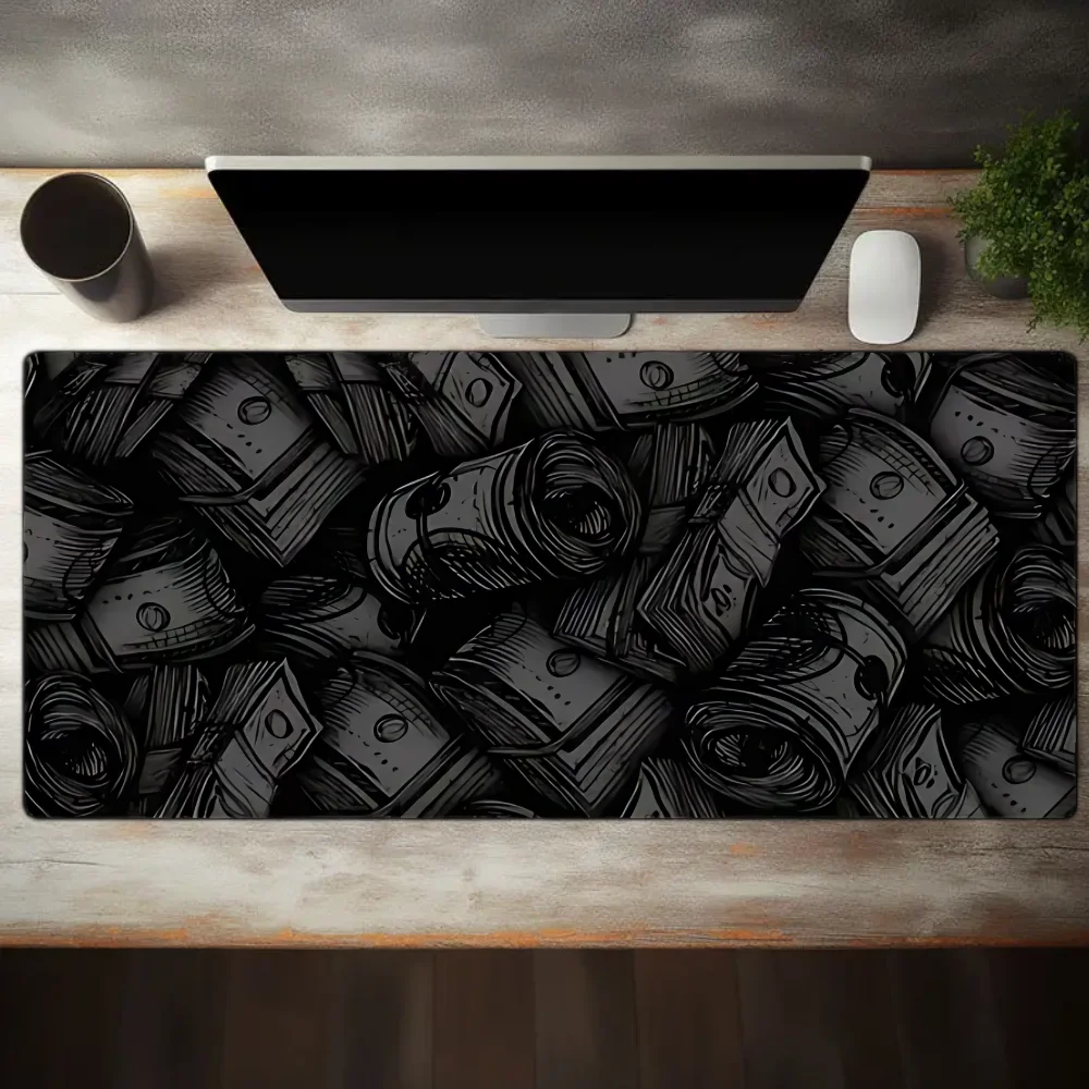 Modisches schwarzes Mauspad mit Banknotenmuster, 2 mm rutschfeste Gummibasis, tragbares Desktop-Pad, speziell für Gamer konzipiert