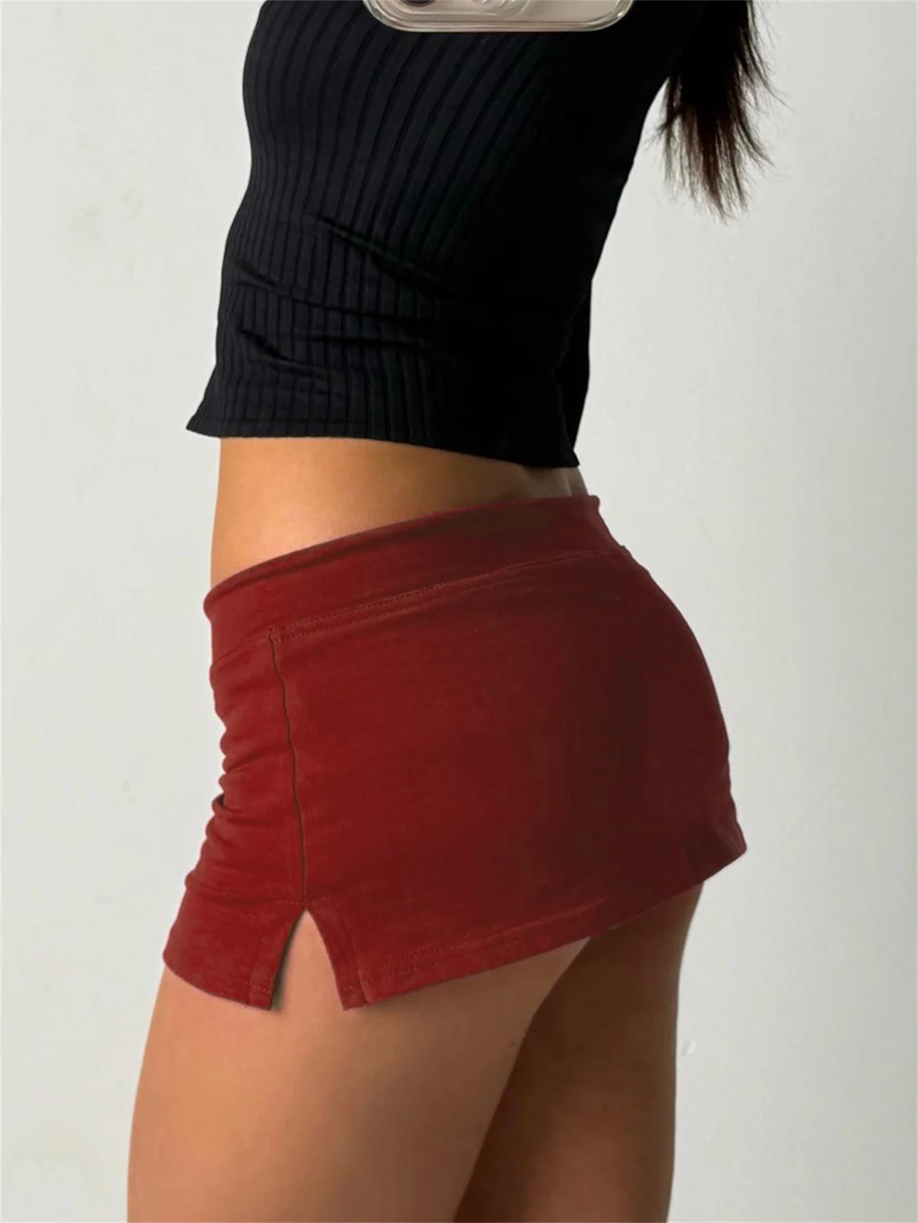 Cuteandpsycho Solid Lace-up Mini Skirts Sexy American Retro Basic Vintage Casual Short Bottoms Basic Casual A-Line Knit Clothing image 6