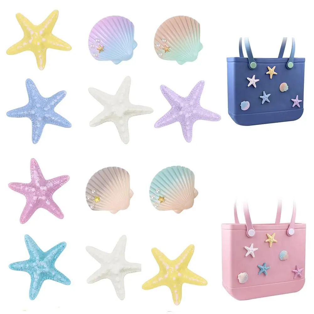 6Pcs Starfish Shell Charms for Bogg Bag Accessories Insert Accessory for Rubber Beach Bag with Holes