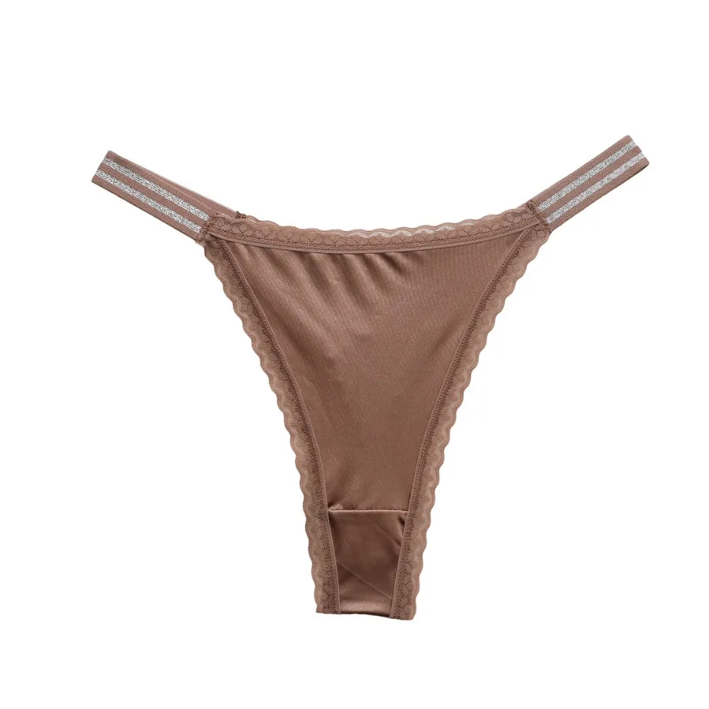 

Breathable Low-waist Lace Flower Panties Lingerie Shine Belt Seamless Thong Cotton Crotch Lace Briefs Girl Lady