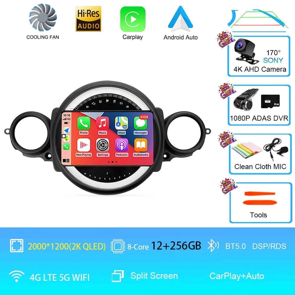 Auto radio Android 16 voor BMW Mini Cooper R56 R60 R51 2006 - 2015 GPS Carplay Navigatie Stereo Auto DSP BT DVD Multimedia Speler
