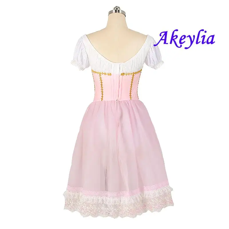 Rosa pálido saia de balé romântico vestido na altura do joelho giselle feminino profissional ballet tutu estilo curto para competição jnbl222
