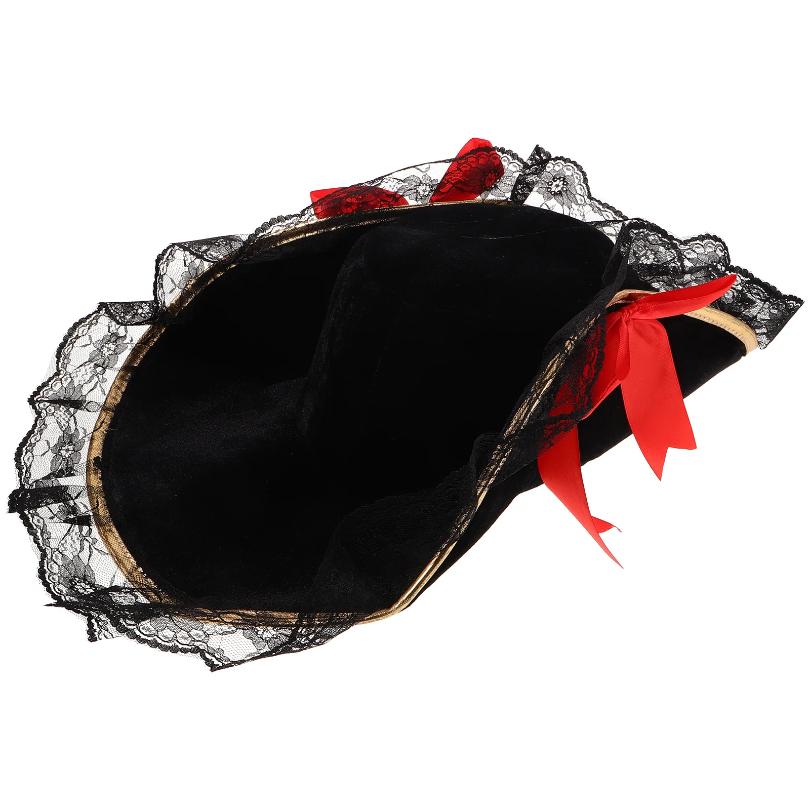 Pirate Captain Hat Red Bow Lace Trim Pirate Headwear Halloween Costume Accessory Women Black Tricorn Hat Halloween Headwear