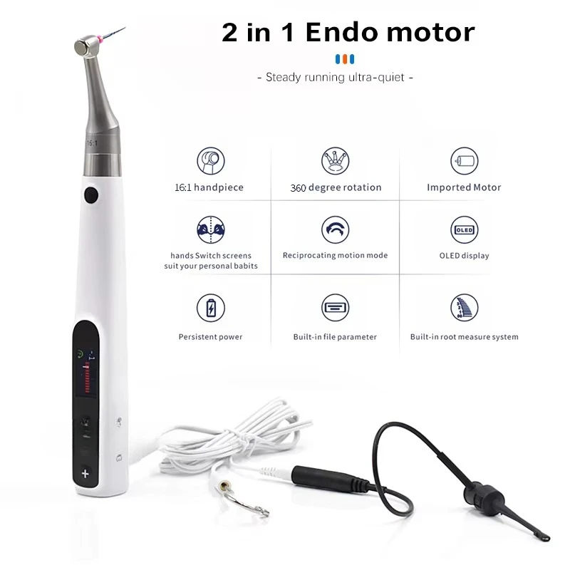 Dental 2 in 1 Wireless Endo Motor Built in Apex Locator Root Canal Preparation With  16:1 Contra Angle for Root Canal Treat