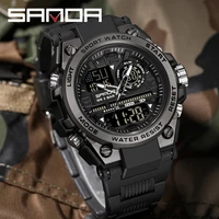 Relojes deportivos de cuarzo SANDA para hombre, relojes de pulsera digitales electrónicos LED con pantalla Dual, reloj militar resistente al agua, relojes masculinos