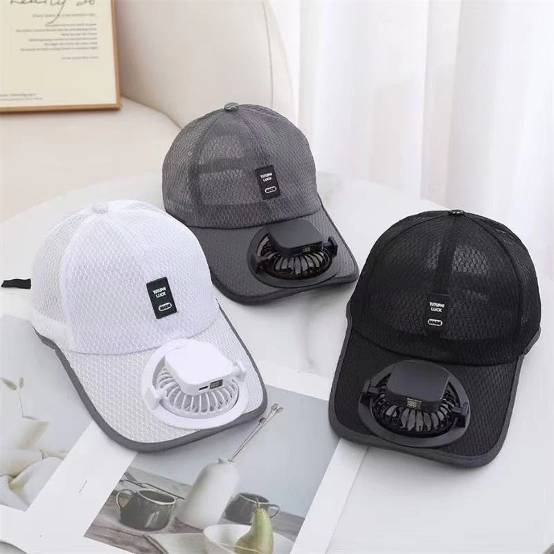 Summer Caps with Solar Powered Fan, Lightweight Baseball Cap for Men and Women, Breathable Mesh, Adjustable and Quick Drying