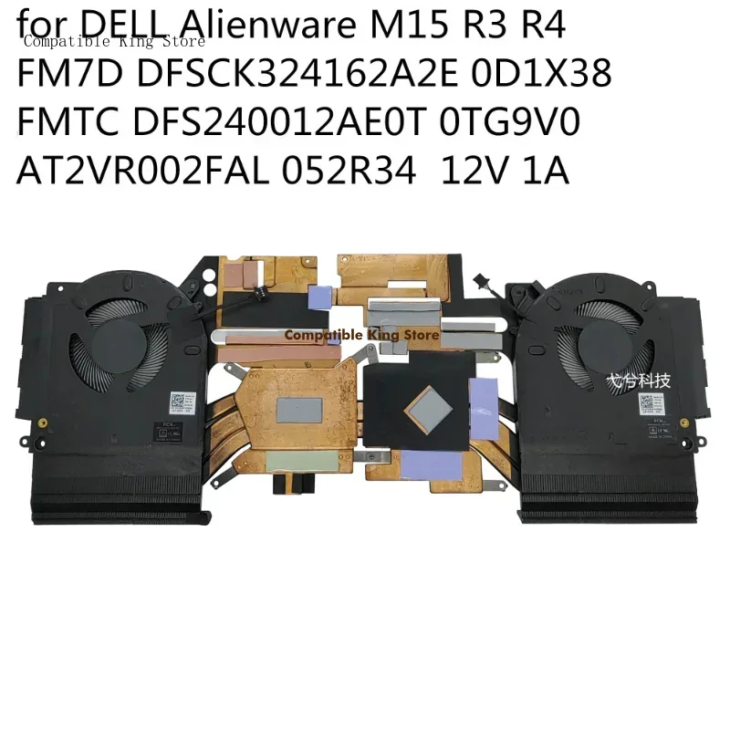 L+NEW CPU+GPU Cooling Fan for Dell Alienware M15 R3 R4 FM7D FM7C 0TG9V0 0D1X38 052R34 AT2VR002FAL 12V 1A