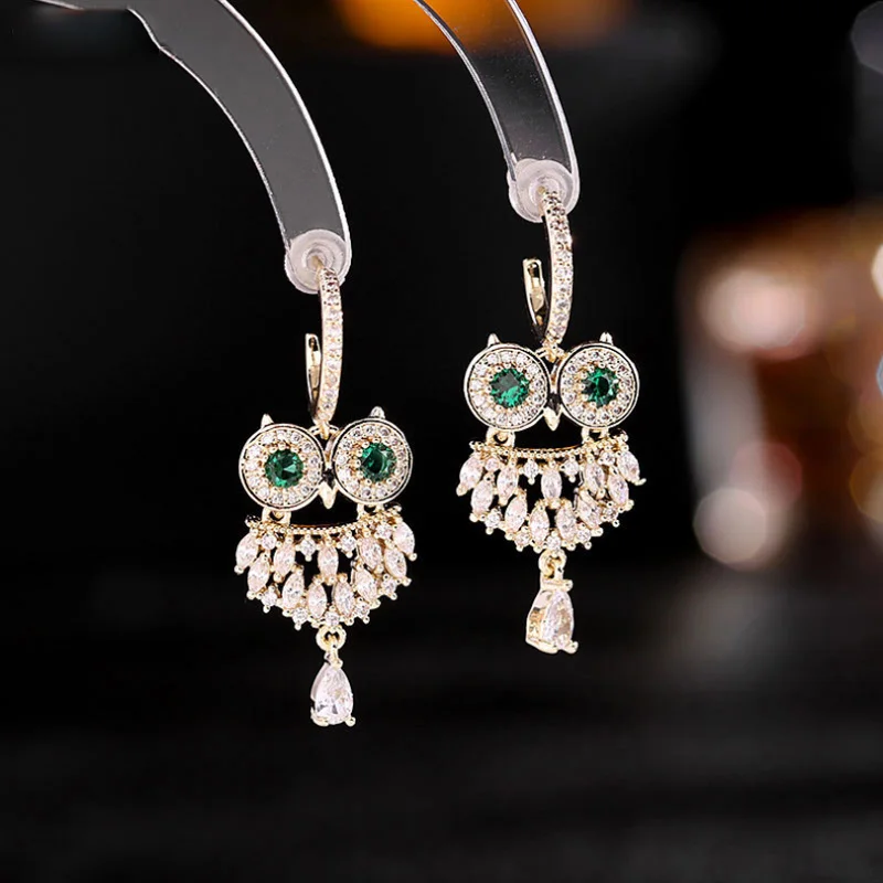 

Bobokiki Jewelry Fashion Owl Titanium Steel Micro-Inlaid AAA Silver Needle Luxury Retro Animal Earrings