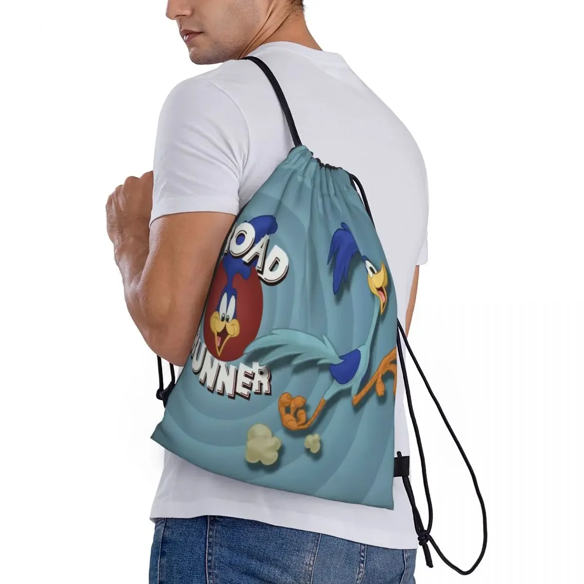 Custom Wile E. Coyote And The Road Runner Drawstring Bags Women Men Lightweight Film Sports Gym Storage Backpack