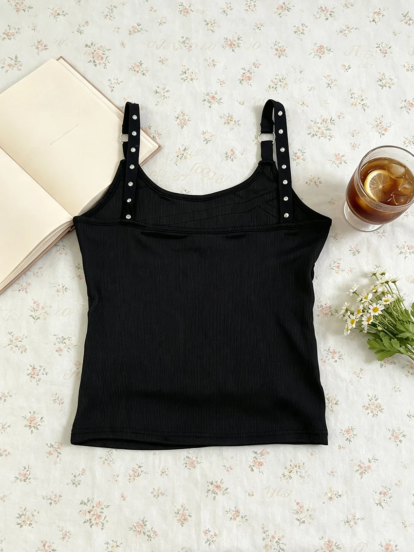 Harajuku Ästhetik Punk Vielseitige Klassische Tanktops Y2K Streetwear Mode Schlankmachende Sexy Hot Girl Einfarbige Camisole Weste für Frauen – Detail 7