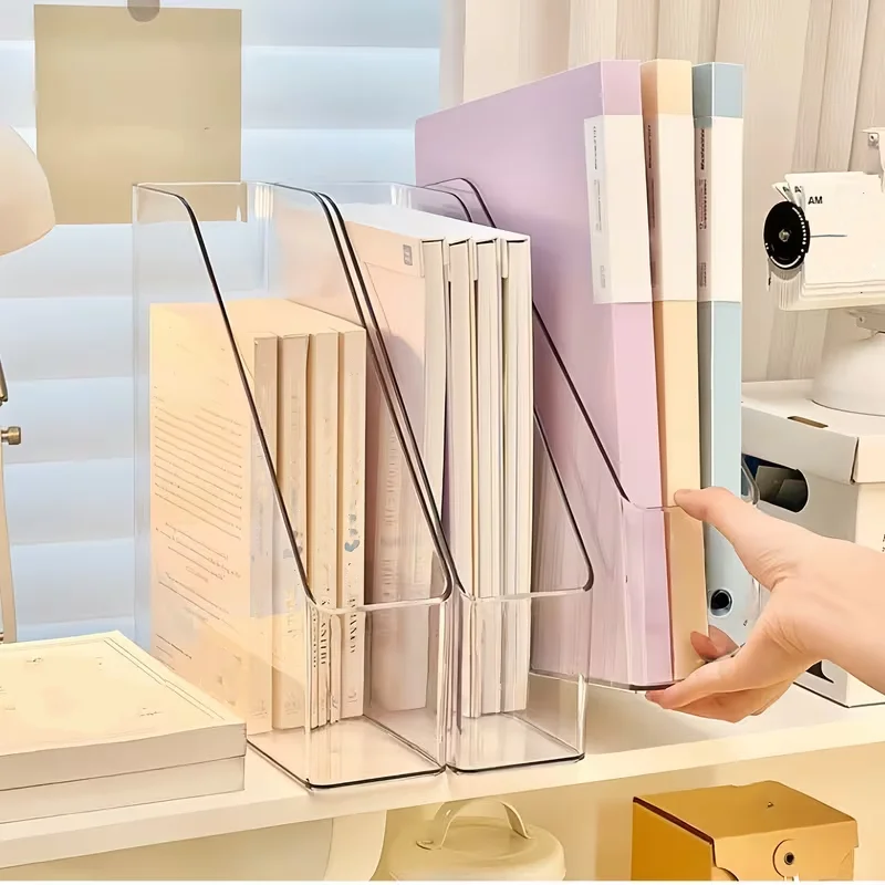 

2Pcs/Transparent Acrylic Desk Storage Rack Desktop Book and File Organizer