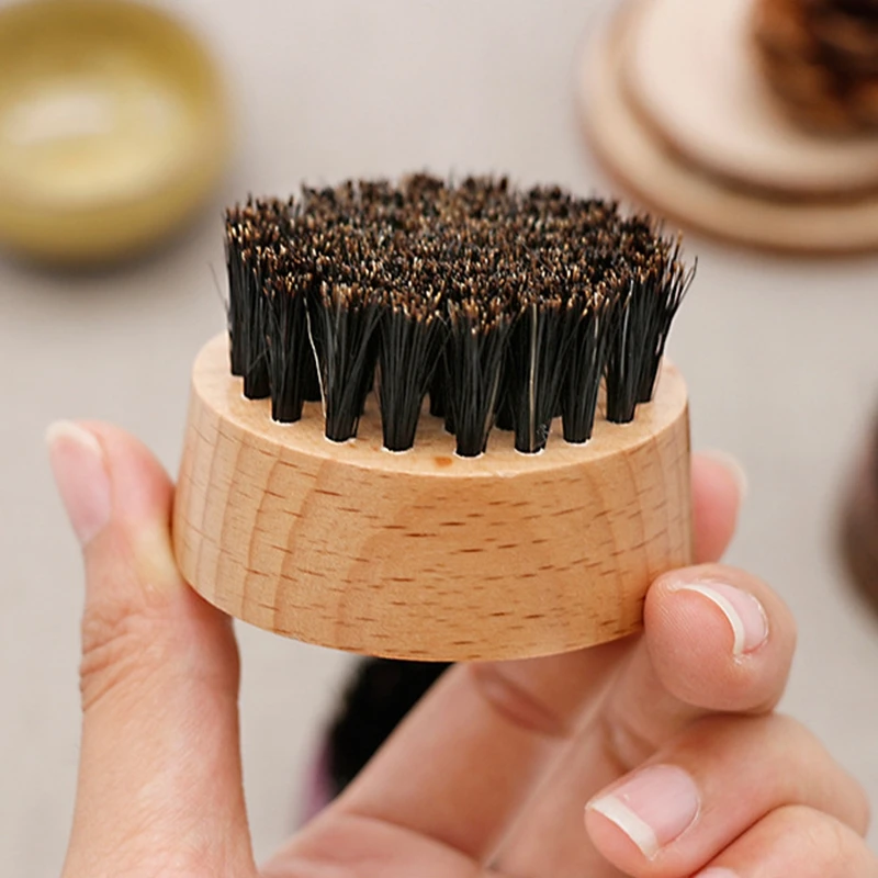 

Щетка для бороды из щетины кабана — портативная круглая щетка из бука для ухода за бородой мужчин, укладки волос и ухода за волосами