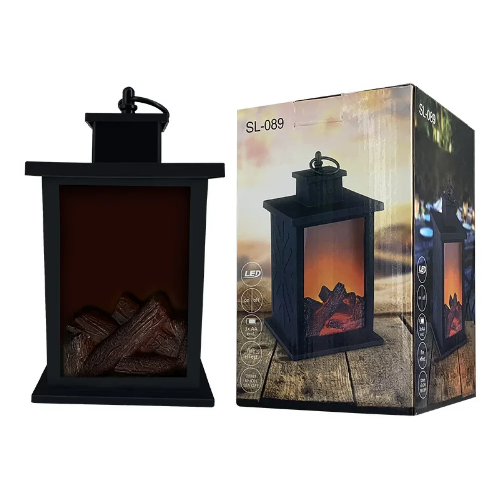 Led Flame Effect Lantern Light Christmas Ornament 3D Flame Fireplace Lantern Christmas Party Bar Decor Birthday Gift