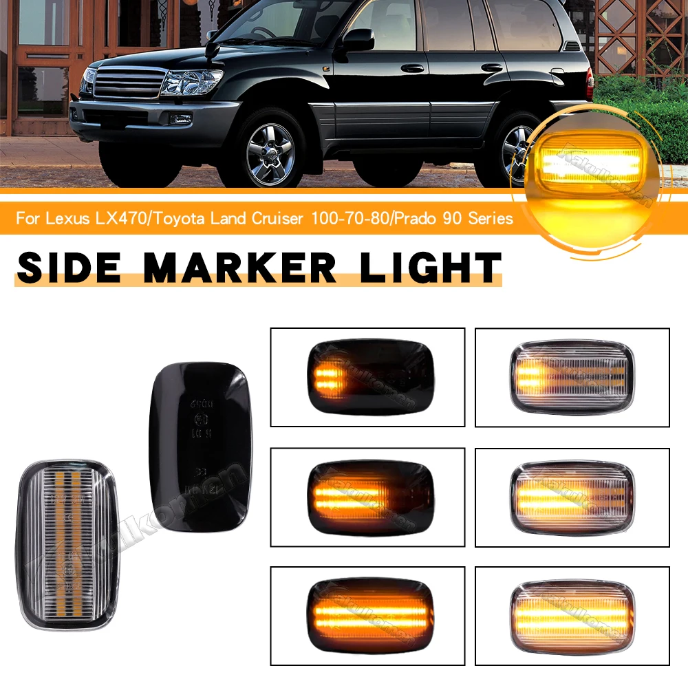 2 Pieces for Toyota Land Cruiser Landcruiser 70 80 100 Series Dynamic LED Side Marker Fender Lights Flowing Turn Signal Light