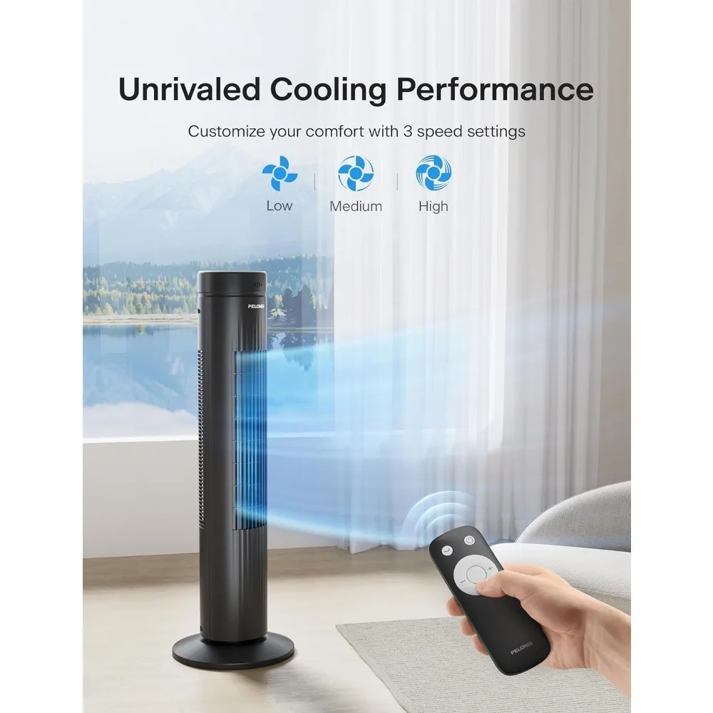 مروحة برجية متأرجحة مقاس 30 بوصة لغرفة النوم - 3 سرعات، مروحة برجية هادئة 37 ديسيبل مع جهاز تحكم عن بعد ومؤقت 7 ساعات، أسود