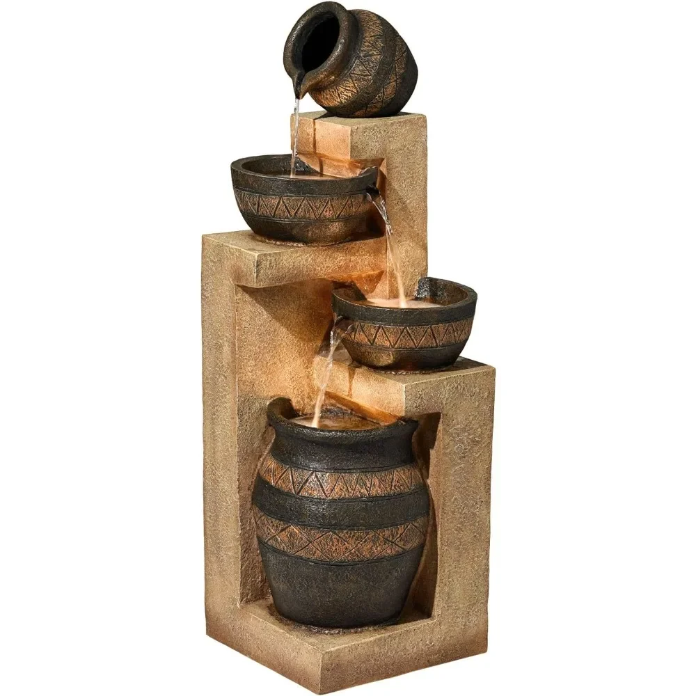 

Stoneware Bowl and Jar Rustic Outdoor Floor Water Fountain High Cascading for Garden Patio Backyard Deck Home Lawn Porch House