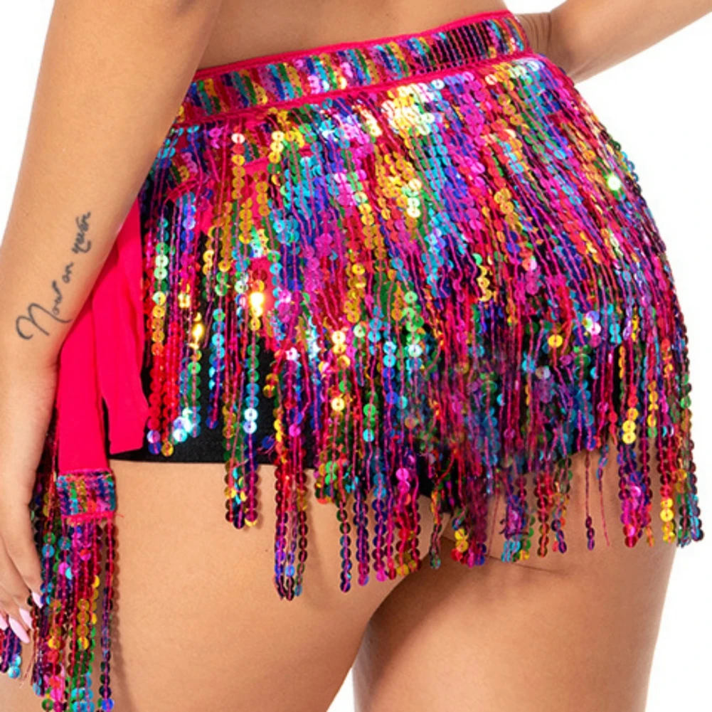 Sciarpa di danza del ventre per donna Sciarpa di danza del ventre colorata in metallo con paillettes Cintura India Catene in vita Gonna con nappe
