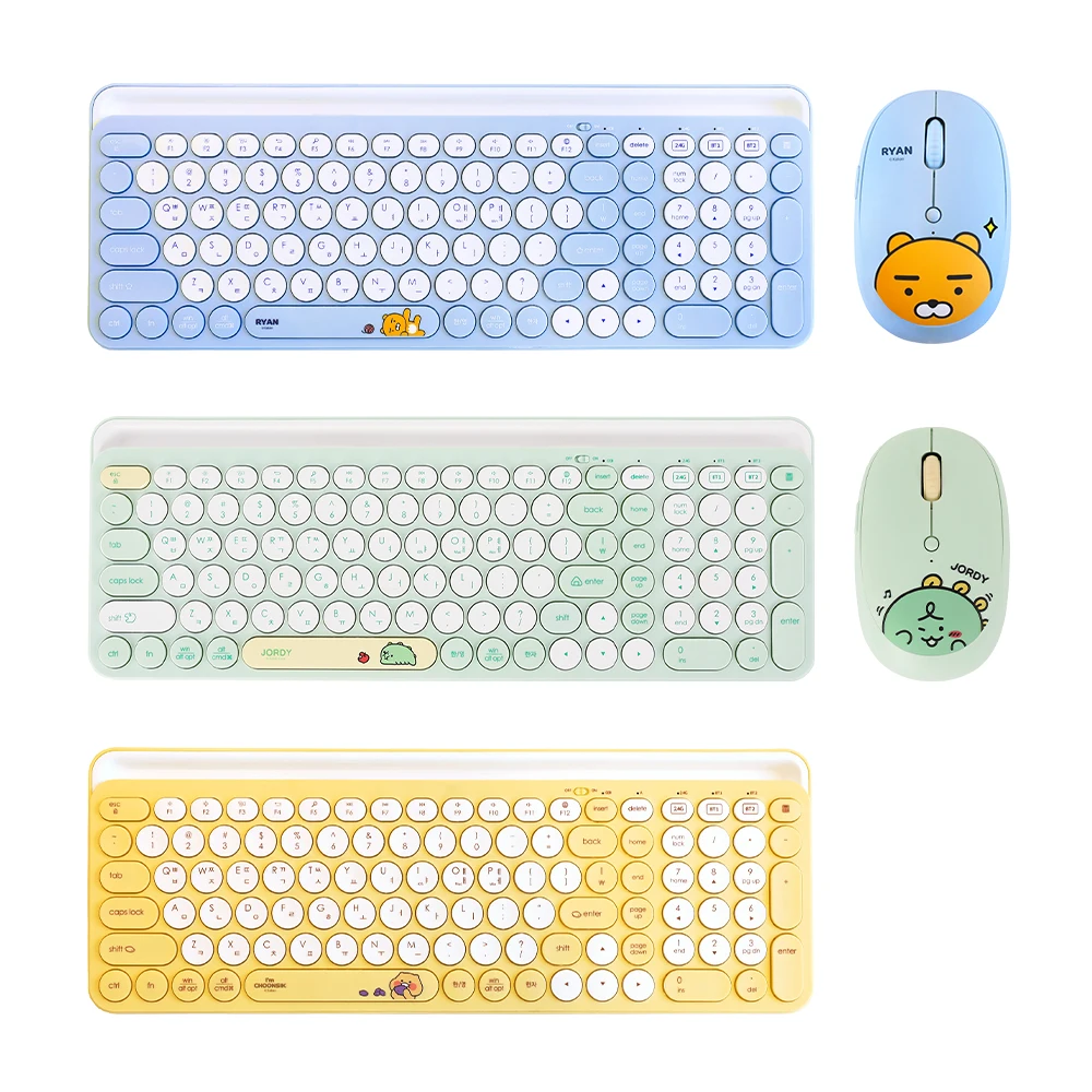 Kakao Friends Joridi Ryan Chunshik Juego de ratón y teclado multipar inalámbrico Bluetooth de bajo ruido