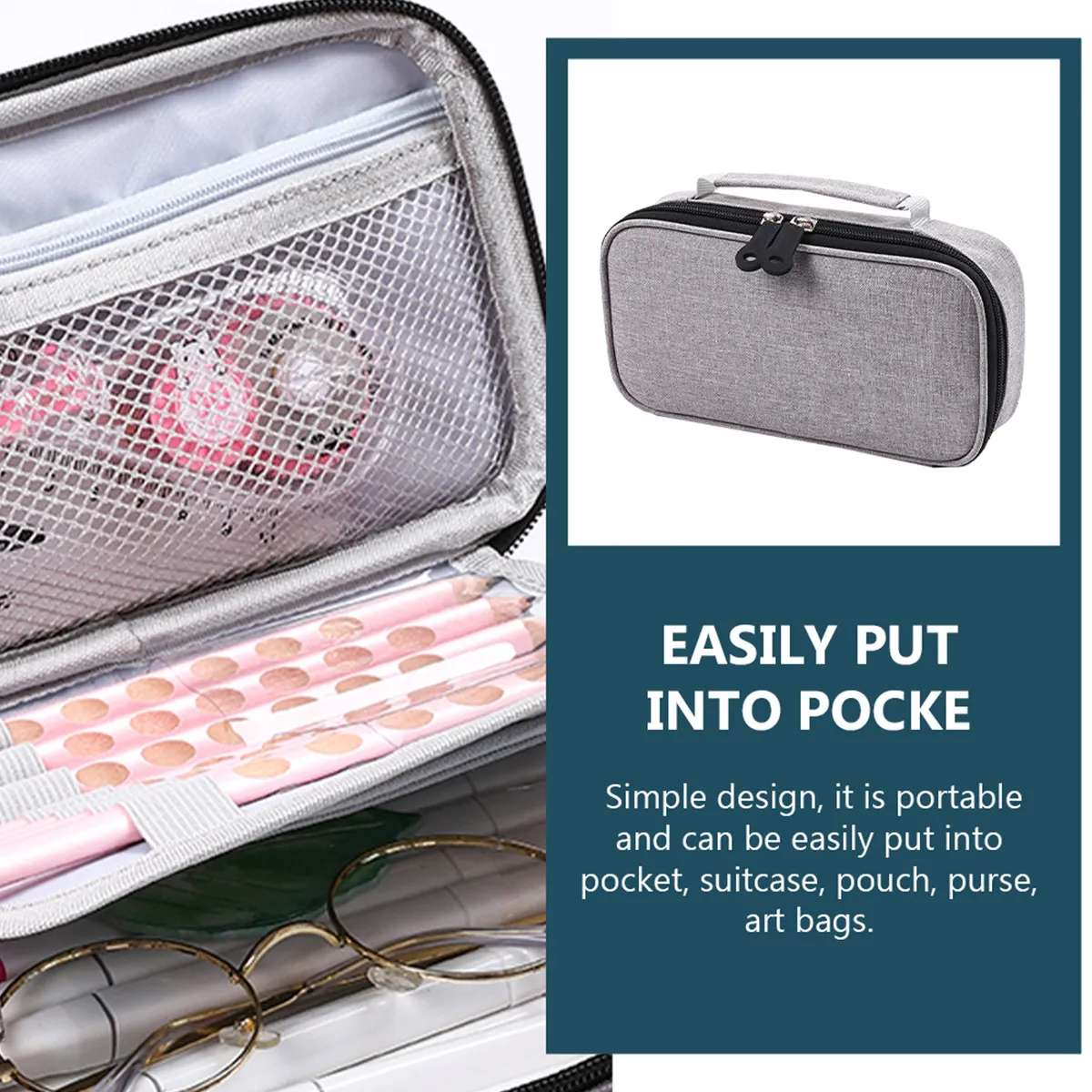 Large Capacity Canvas Pencil Case Portable Student Multi-Layer Pen Storage Bag Multi-Functional Zipper Stationery Holder Drawing