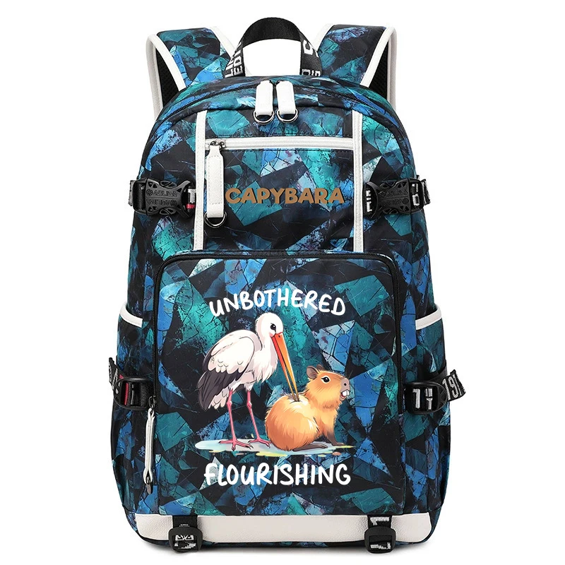 Large Capacity Capybara Print Student Backpack Boys Girls Travel School Bag Lightweight Casual Daypack