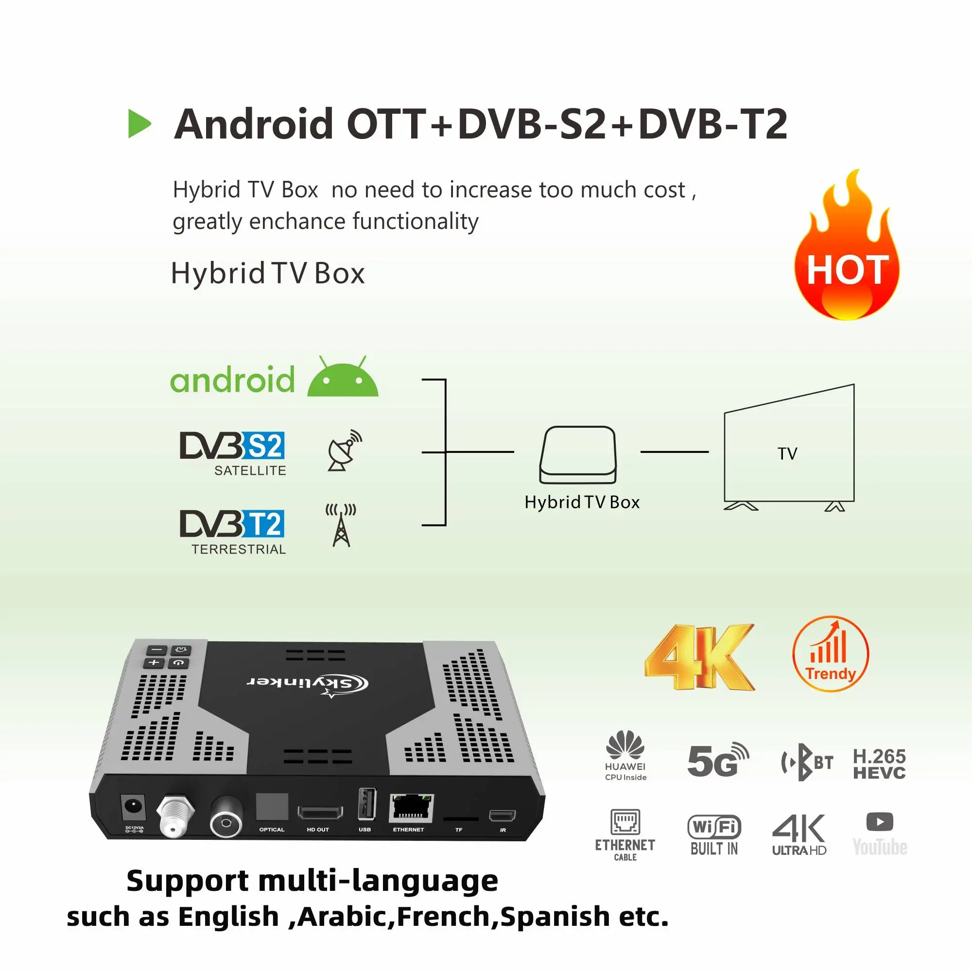 Skylinker Z8 Plus 4K Android OTT + DVB-S2 + DVB-T2 Hybrid TV Box BT Remote 5G Wifi 2 + 16GB FTA Satellite Terrestrial TV Receivers