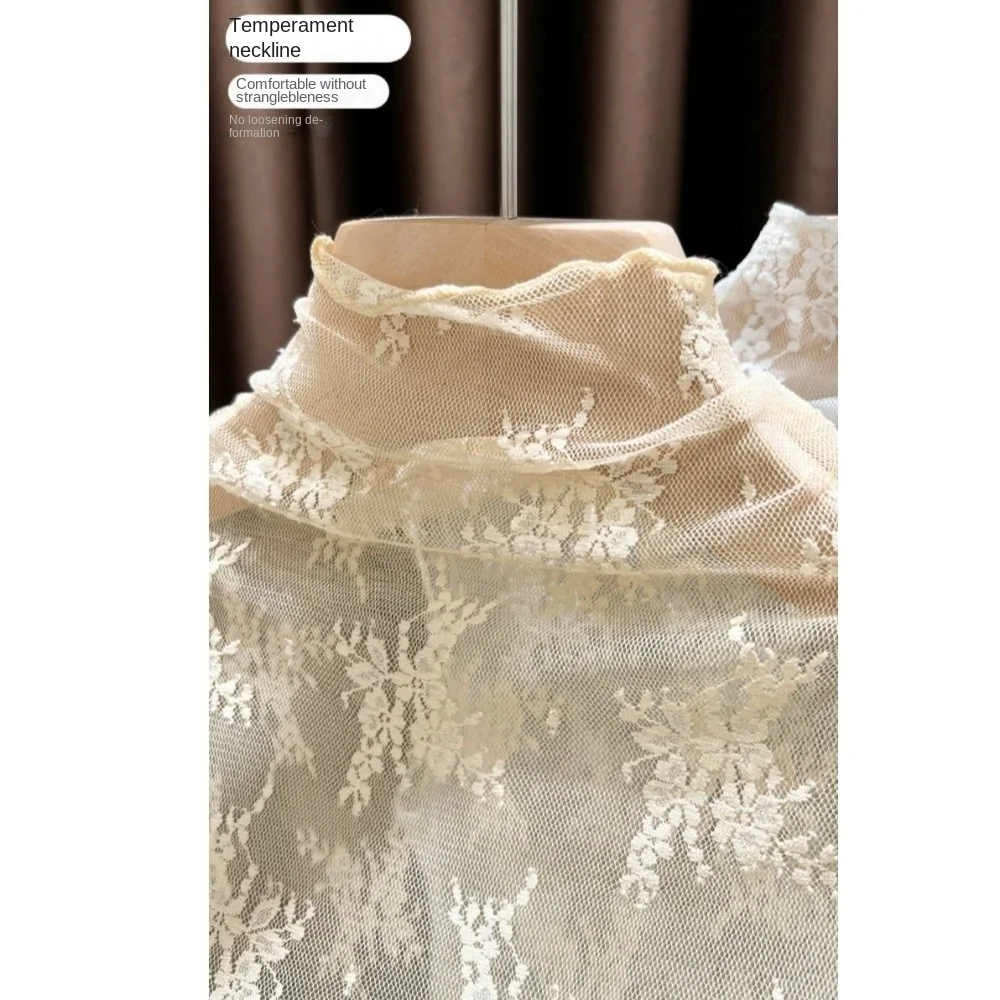 Kerah Palsu Renda Bunga untuk Blus/Kemeja Putih Hitam, Kerah Lepas Pasang, Kerah Setengah Tinggi Kasual Serbaguna untuk Wanita