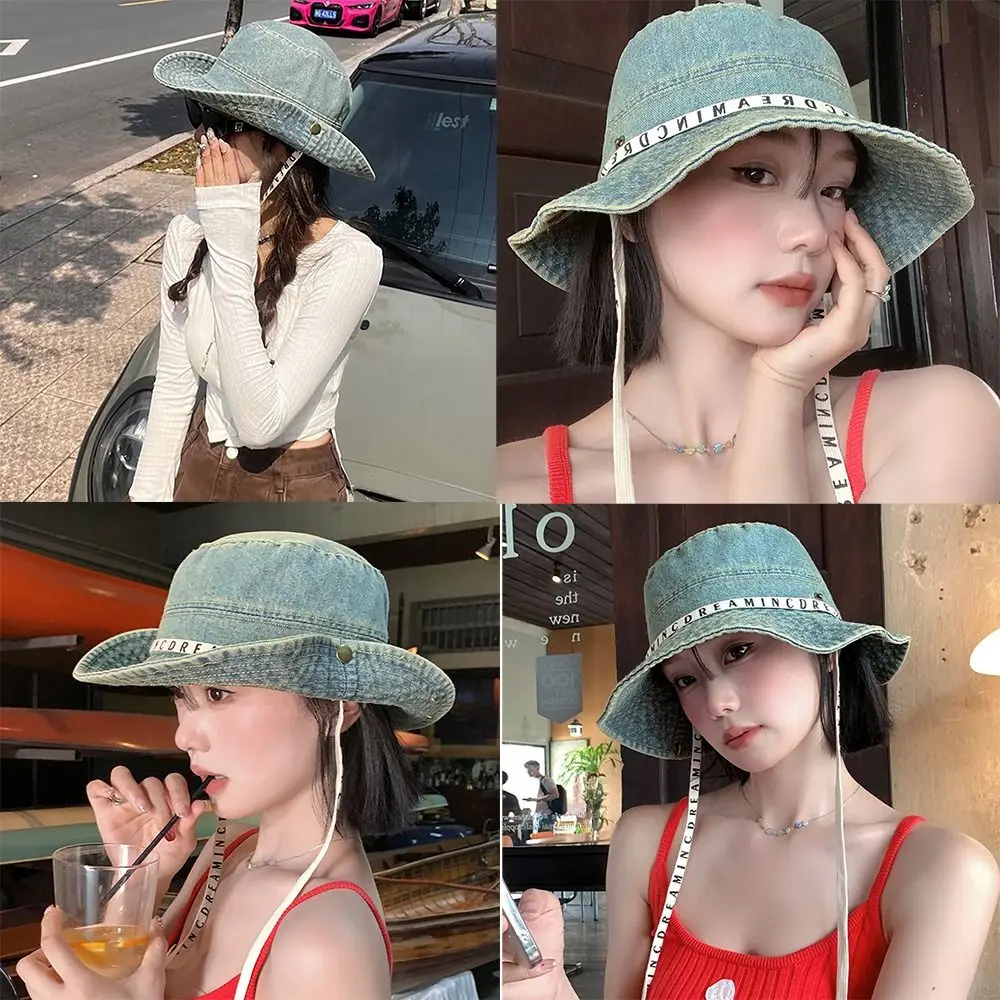 

Leisure Face Covering Fisherman Hat Personalized Fashionable Denim Hat UV Protection Sun Protection Basin Hat