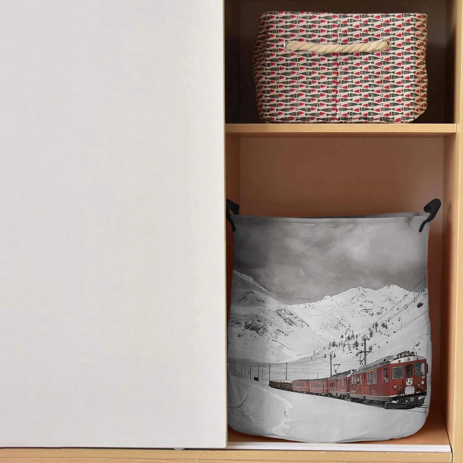 Snow Mountain Red Train Dirty Laundry Basket Foldable Waterproof Home Organizer Basket Clothing Children Toy Storage Basket