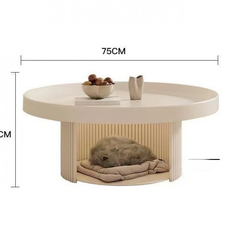 

French cream retro simple living room sofa coffee table small apartment antique household pet round low table ins