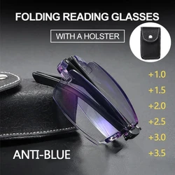 Men Reading Glasses Anti-Blue Light Glasses Folding Reading Glasses with Case Black HD Unisex Clear Glasses