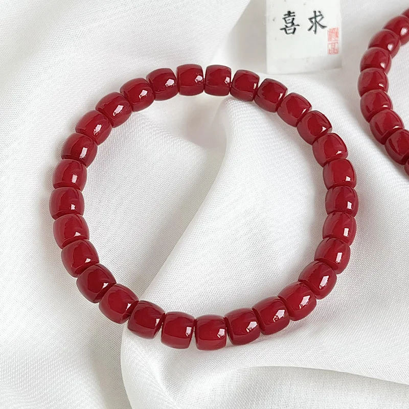 【Boutique】Cinnabar for Bodhi Bracelet High Throw Straight Cut Single Circle New Year Red Buddha Beads Rosary Men and Women Brace