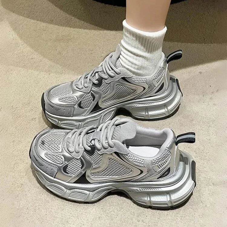 

Women's Sporty Casual Running Shoes Breathable Mesh Thick Bottom Dad Shoes Spring Summer New Style Cross Buckle Low Top