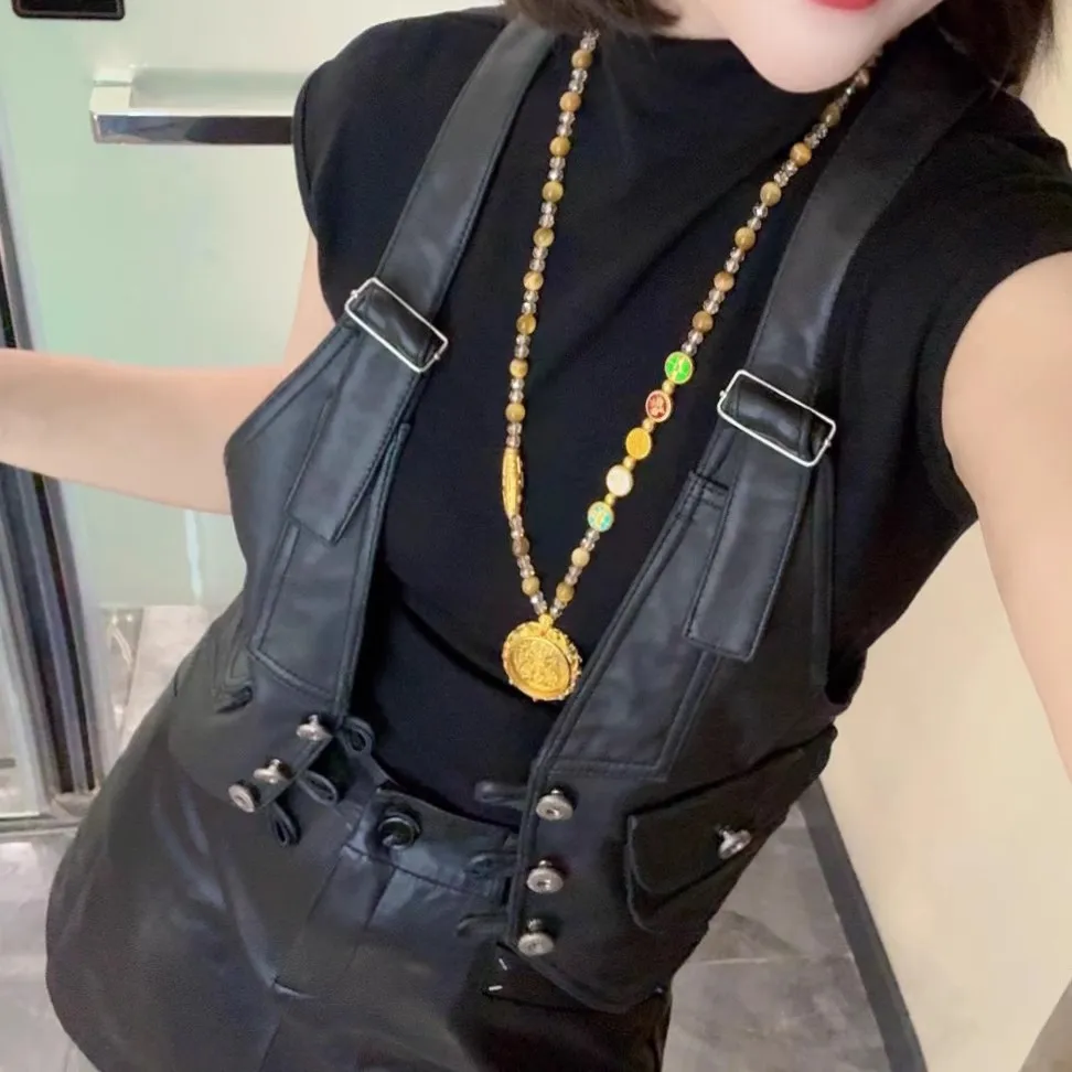 2025 New Women's Slim Fit Leather Vest eepskin Svel Tank Top Versatile Outerwear Faionable Commute Sle Regular Le...