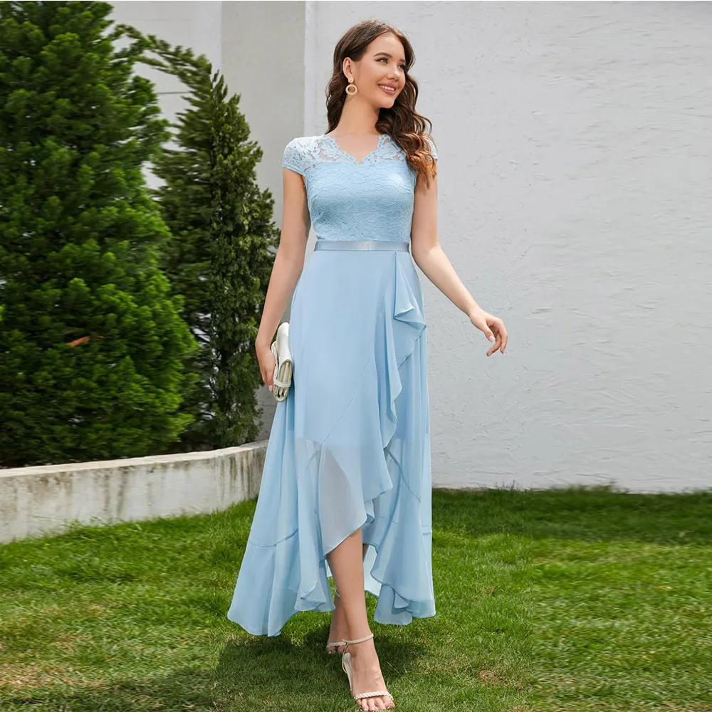 

Customized Exquisite Women's V-Neck Dress for Women Wedding Guest Hi-Lo Floral Lace Prom Cocktail Party Formal Bridesmaid Dress