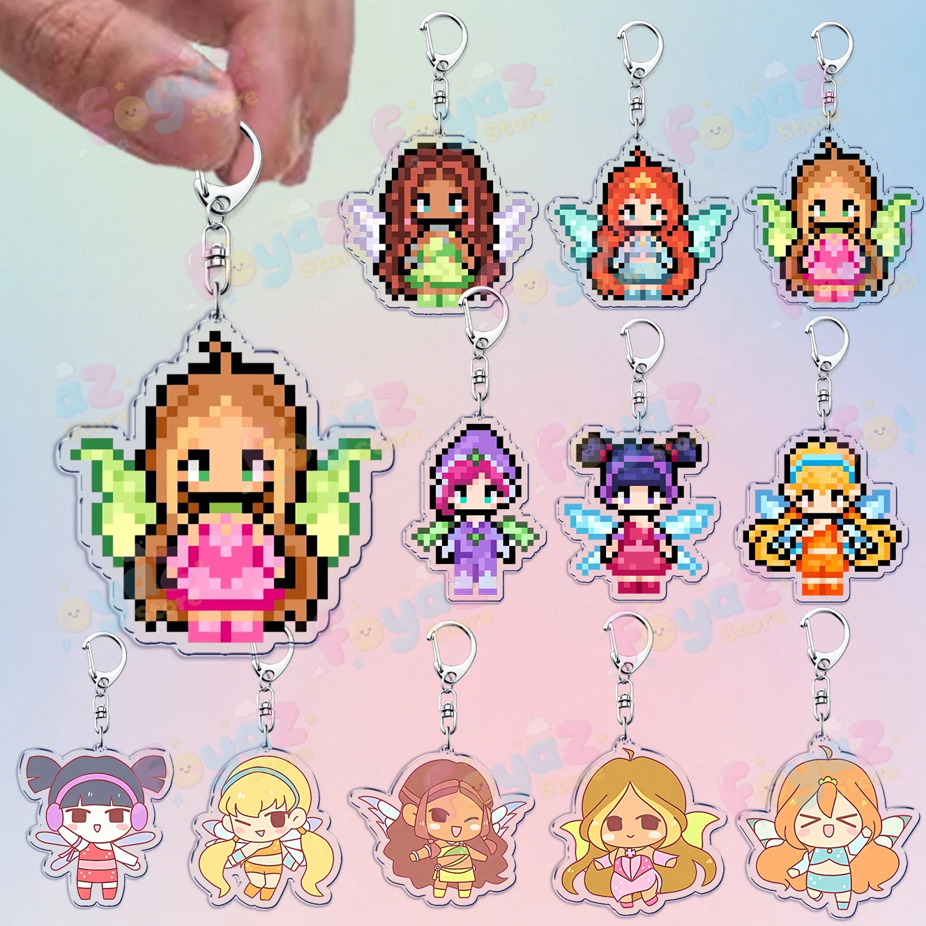 الكرتون بكسل الجنية سلاسل المفاتيح ل اكسسوارات حقيبة سحر ستيلا موسى Tecna السحرية فتاة الجنيات Keyrings مجوهرات أصدقاء الهدايا #1