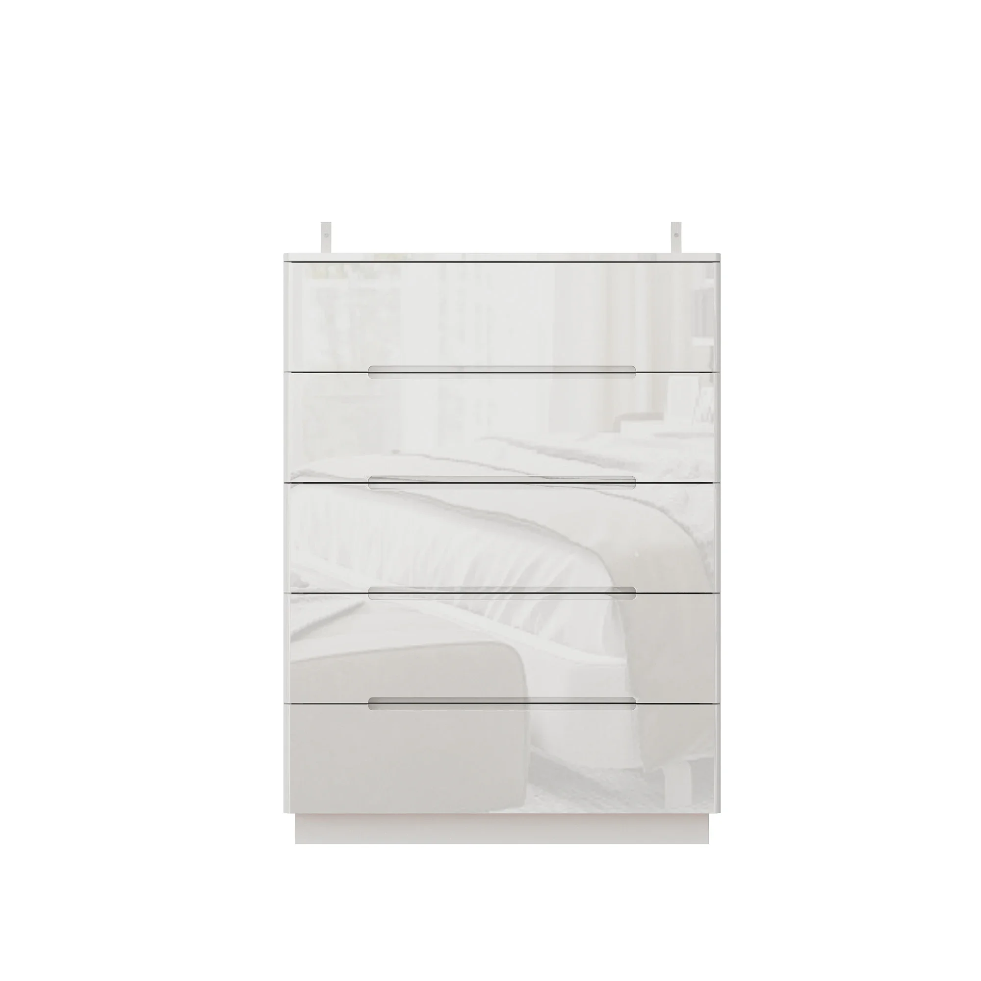 

High Gloss Modern Nightstand with Light, Dresser Storage Cabinet with 5 Drawers & Grooved Handles for Bedroom,White