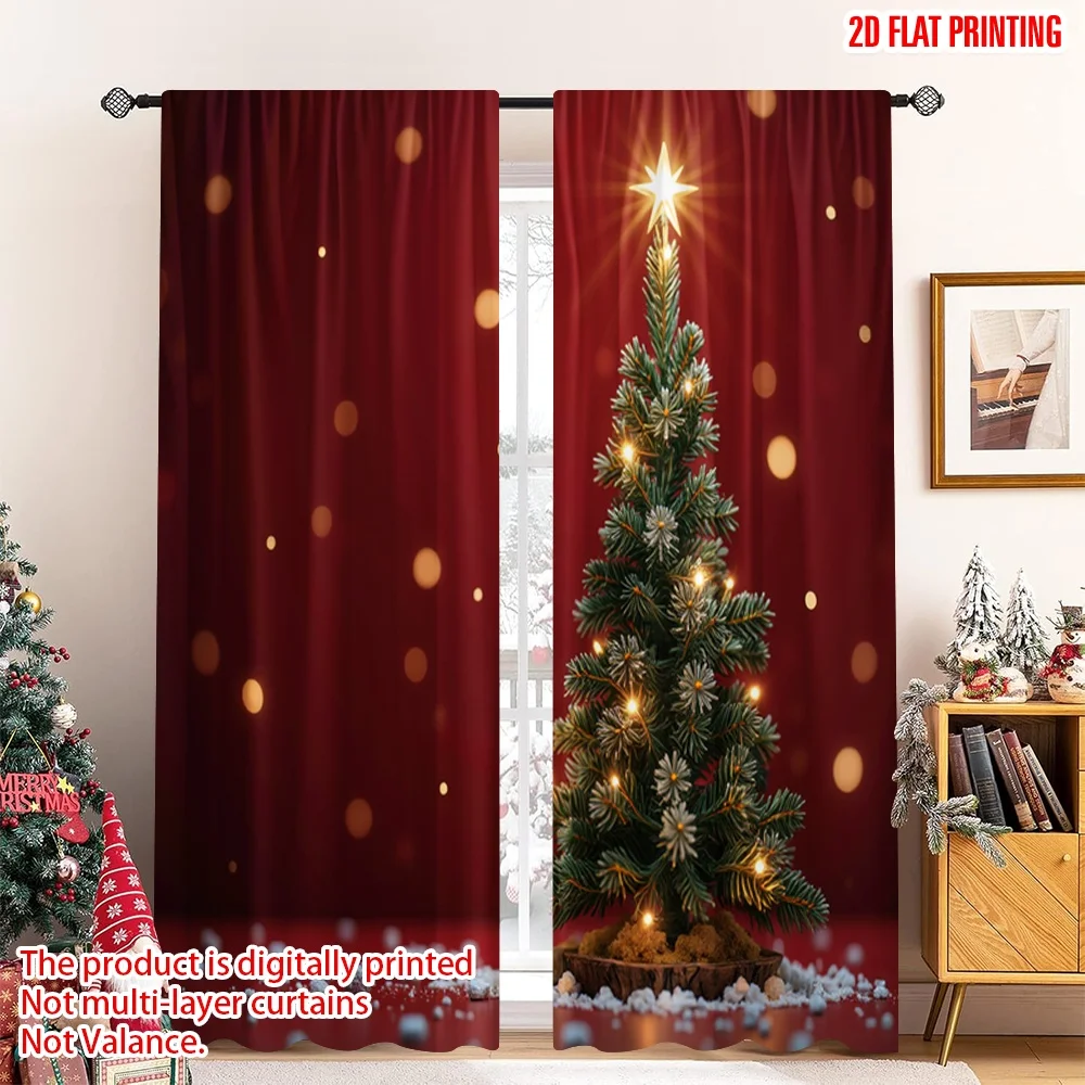 

2pcs 2D flat printing Merry Christmas Drapes Christmas Tree Snow Star Fabric Without Electricity Holiday Decorations for Festive