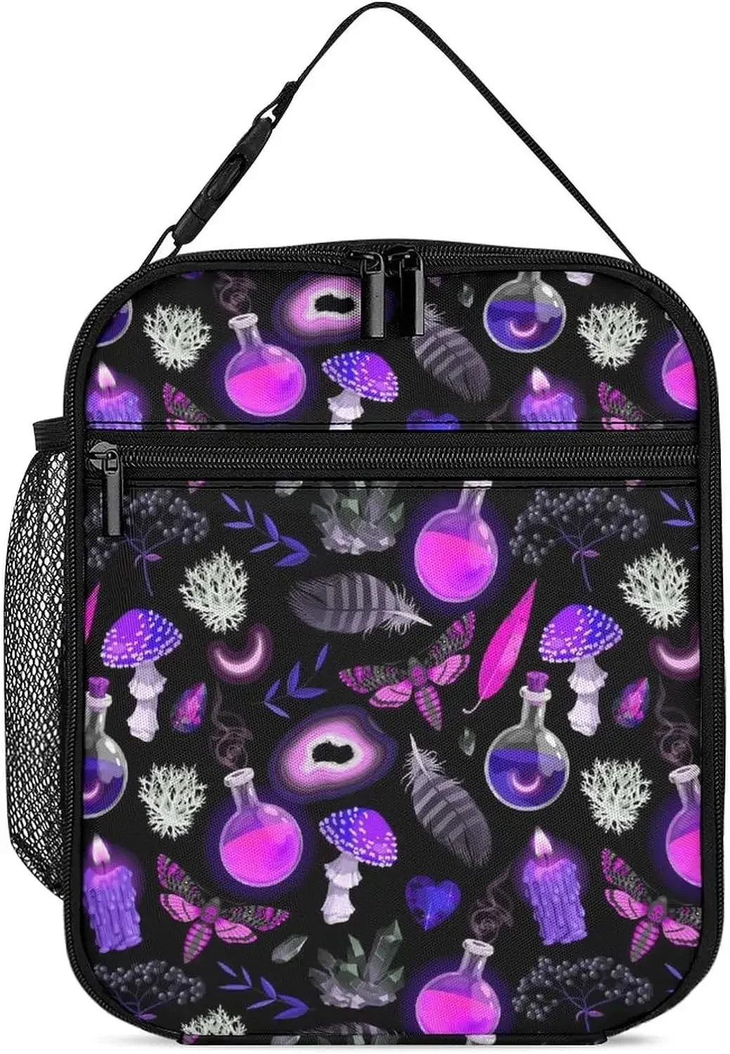 

Gothic Magic Witchy Trippy Mushrooms Lunch Bag for Picnic Beach Office Work Large Capacity Reusable Lunch Tote Bag