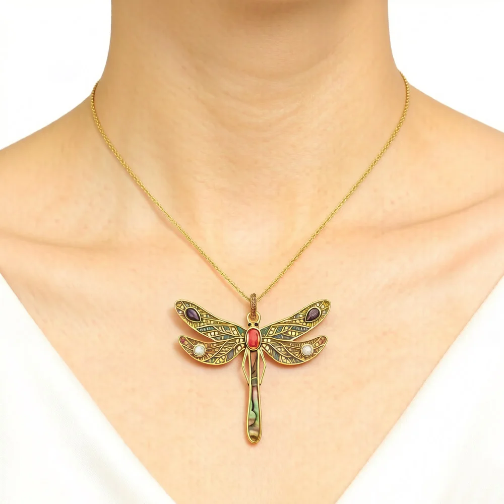 Pendant Golden Dragonfly,Spring Brand Jewelry Bohemia Playful 925 Sterling Silver Colourful Happy Gift For Women