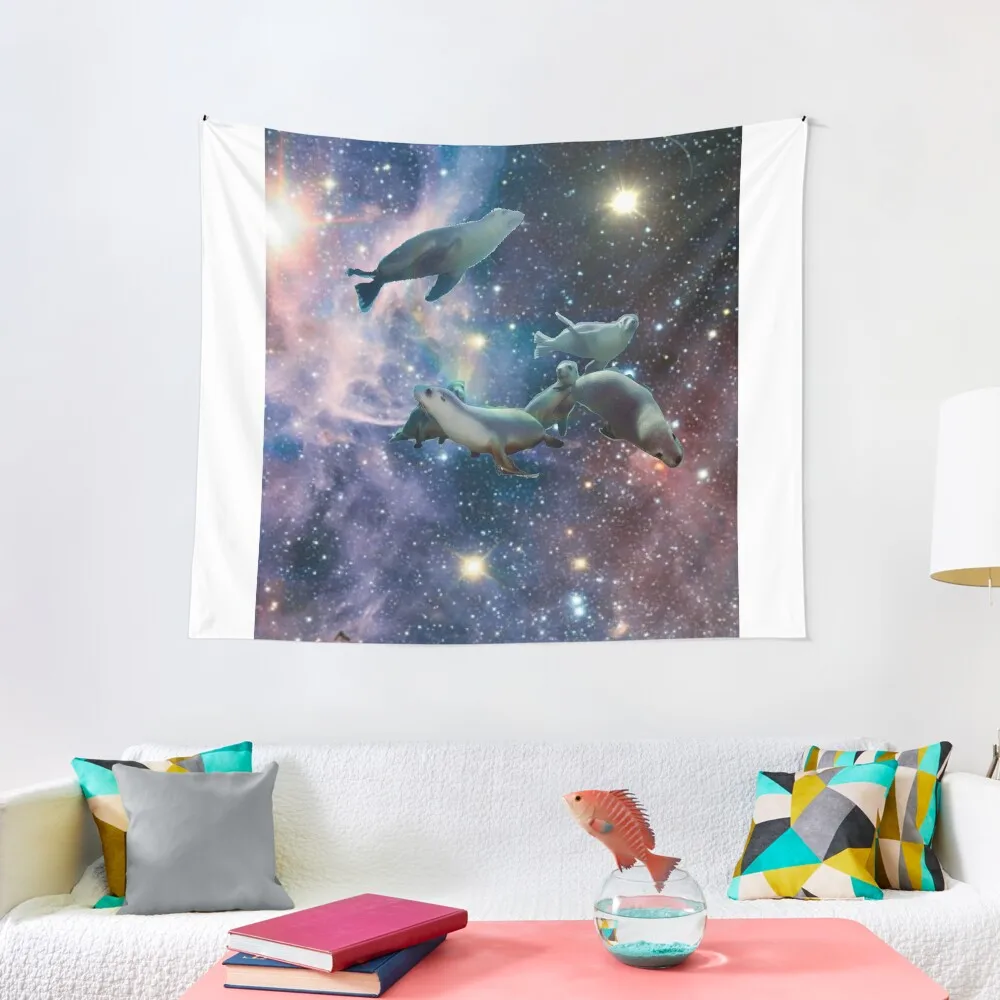 

Sea lions in space Tapestry Room Decore Aesthetic Wall Carpet Decorative Wall Murals